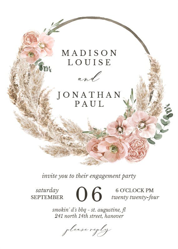 Bohemian wreath - engagement party invitation