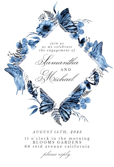 Boho Blue Floral - Engagement Party Invitation
