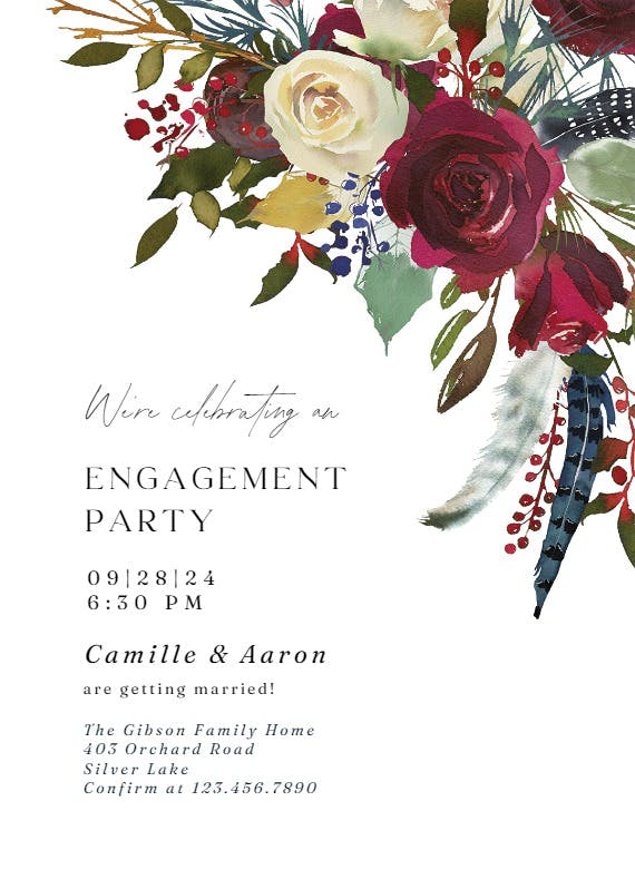 Boho bordo flowers - engagement party invitation