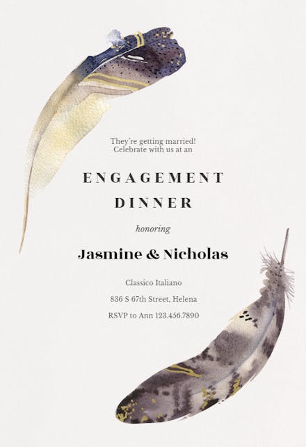 Boho Feathers - Invitación Para Fiesta De Compromiso