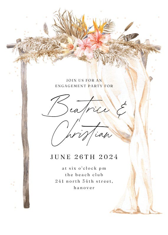 Boho flowers canopy -  invitación para fiesta de compromiso
