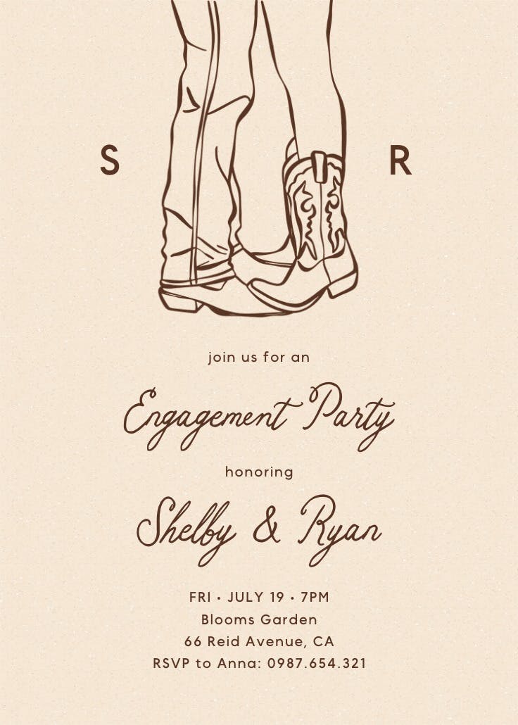 Boots by the pair -  invitación para fiesta de compromiso