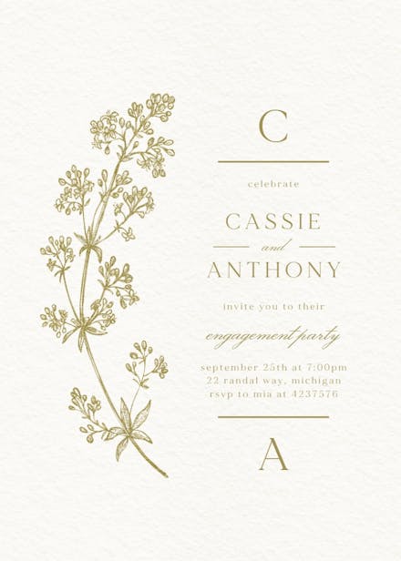 Botanical line - engagement party invitation