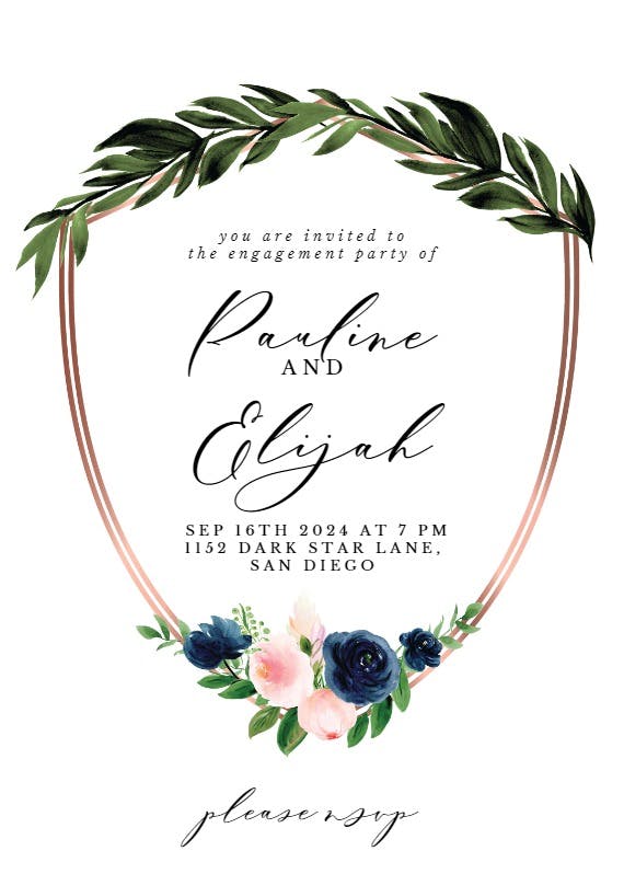 Bridal navy flower crest - engagement party invitation