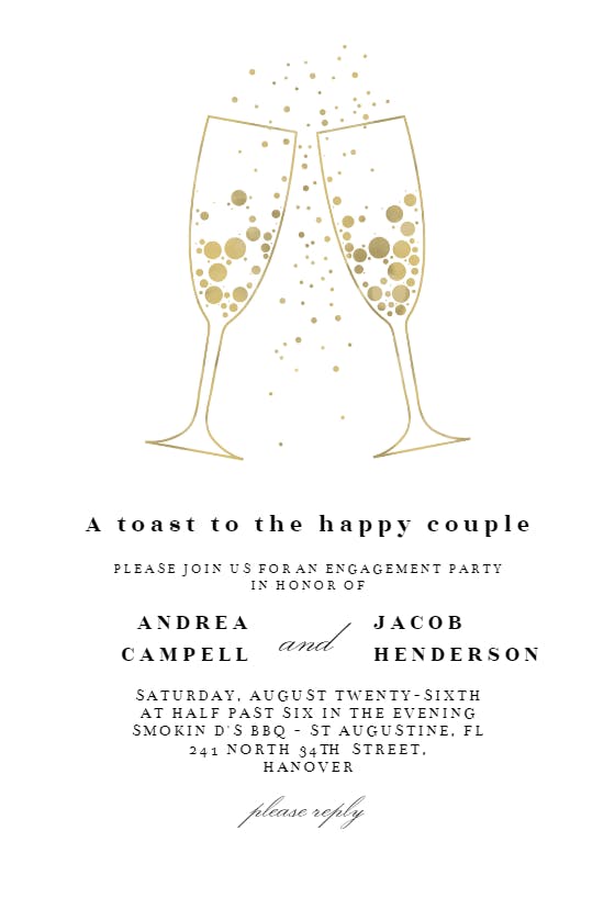 Bubbly glasses -  invitación para fiesta de compromiso