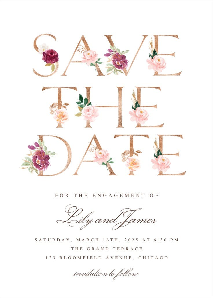 Burgundy blush -  invitación para fiesta de compromiso