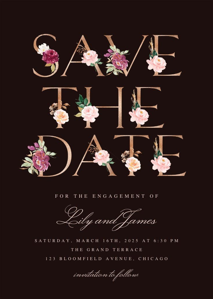Burgundy blush -  invitación para fiesta de compromiso