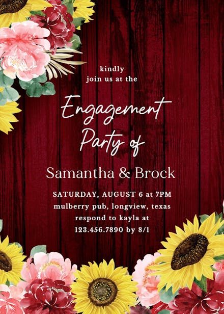 Burgundy sunflower - engagement party invitation