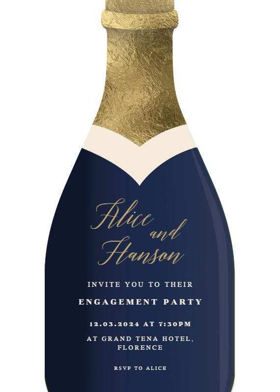 Champagne -  invitación para fiesta de compromiso
