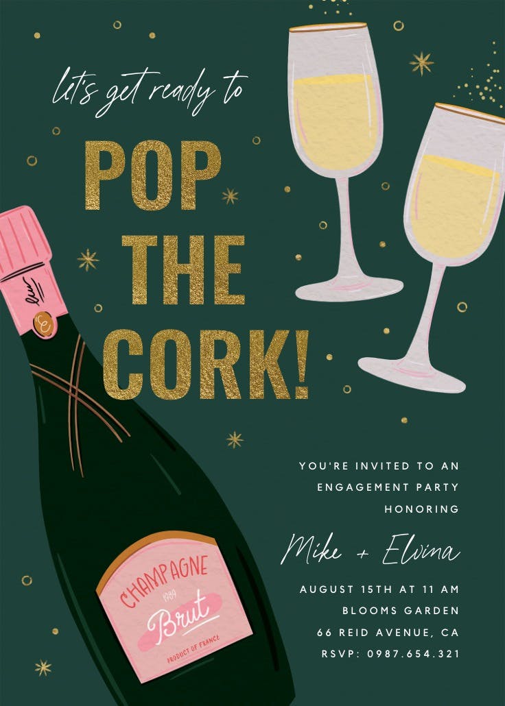 Champagne brut -  invitación para fiesta de compromiso