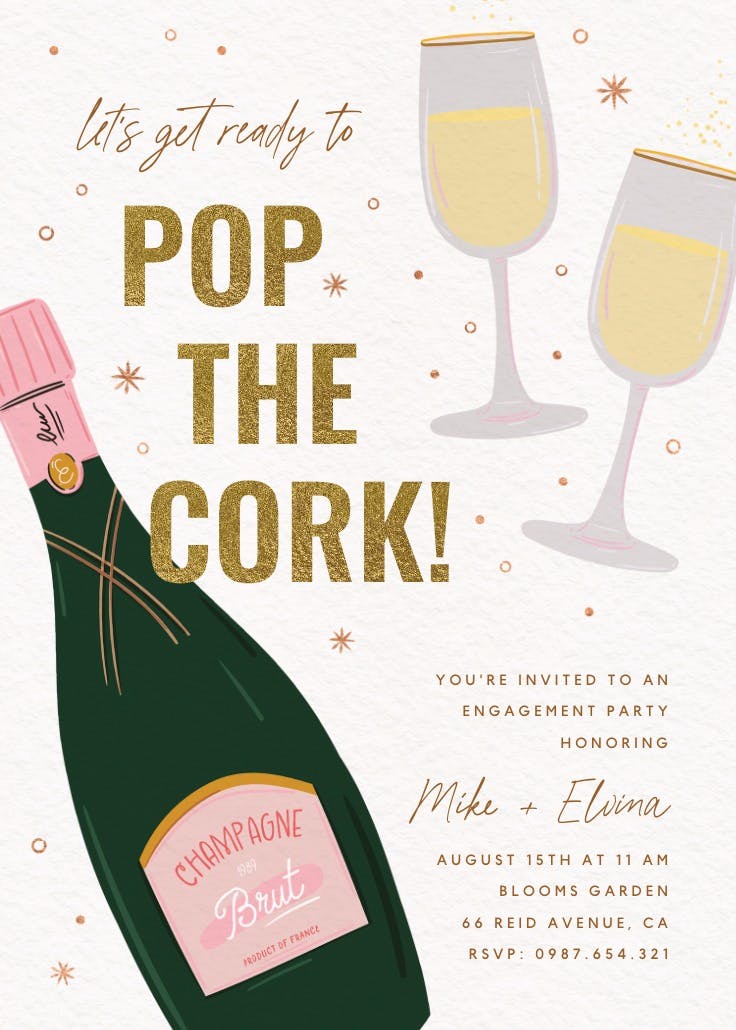 Champagne brut -  invitación para fiesta de compromiso