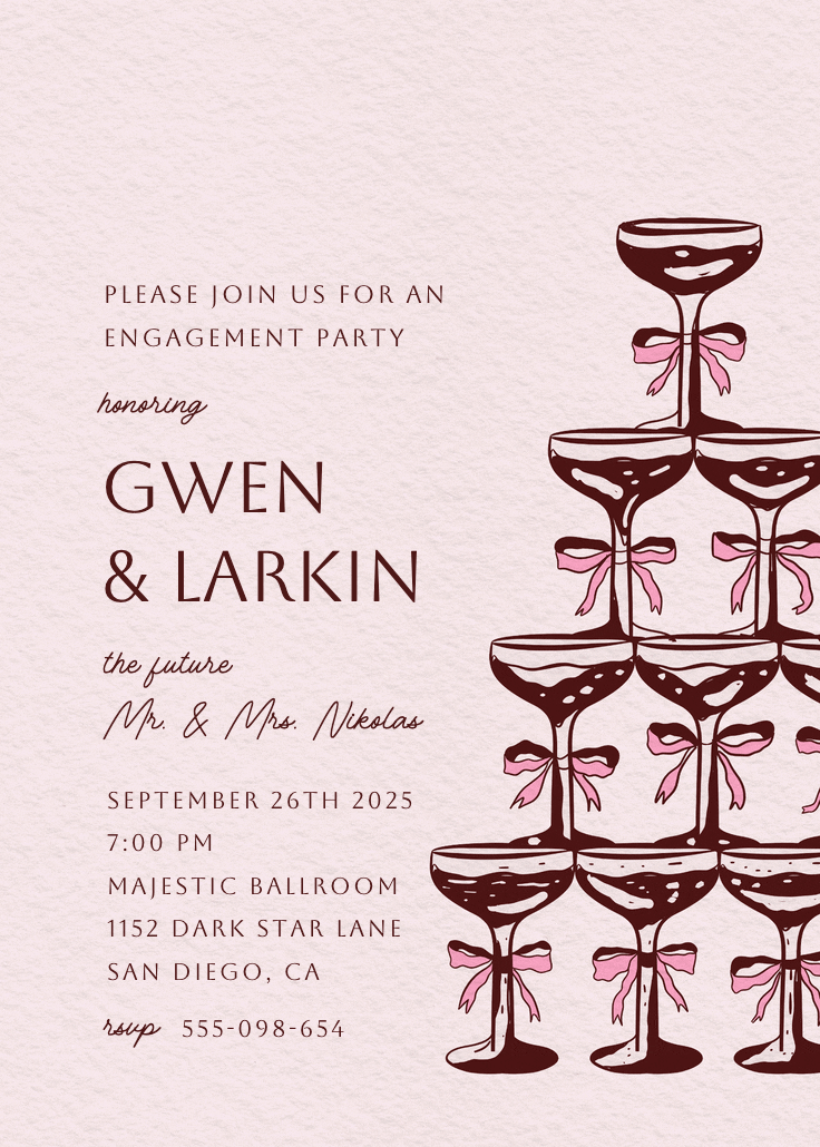 Champagne tower -  invitación para fiesta de compromiso