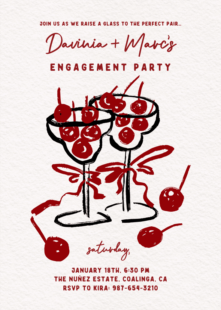 Cherries & bows - engagement party invitation