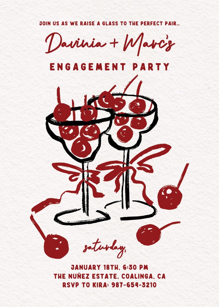 Cherries & bows - engagement party invitation
