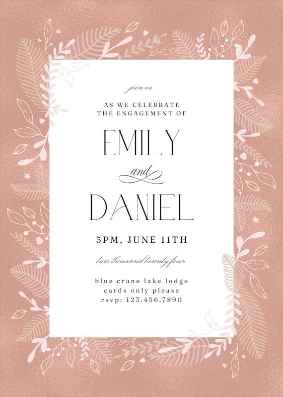 Cream floral border - engagement party invitation