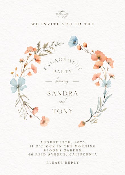 Delicate wreath - engagement party invitation