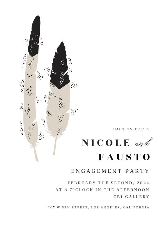 Dipped feathers - engagement party invitation