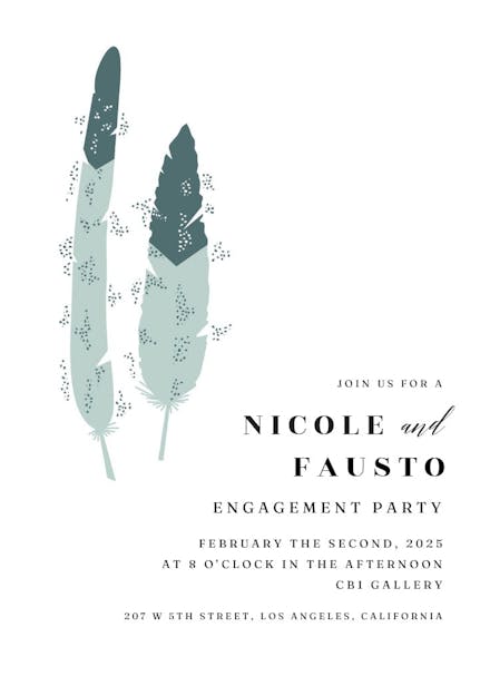 Dipped feathers - engagement party invitation