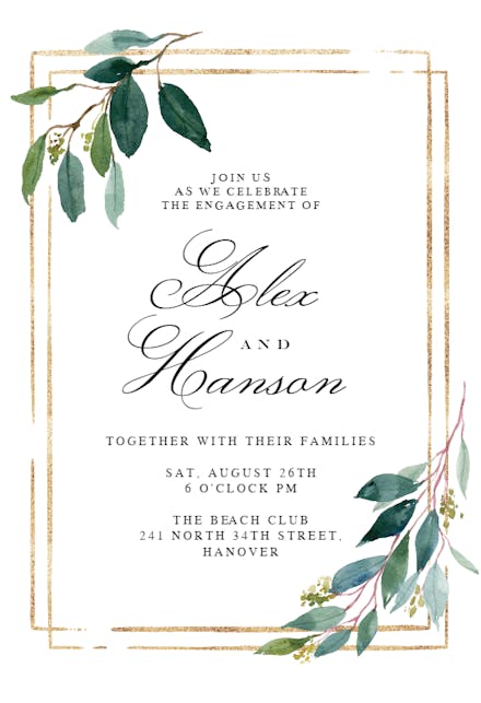 Double frame & leaves - Engagement Party Invitation