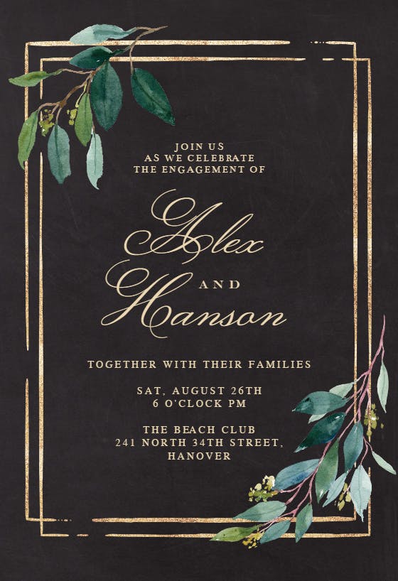 Double frame & leaves - engagement party invitation