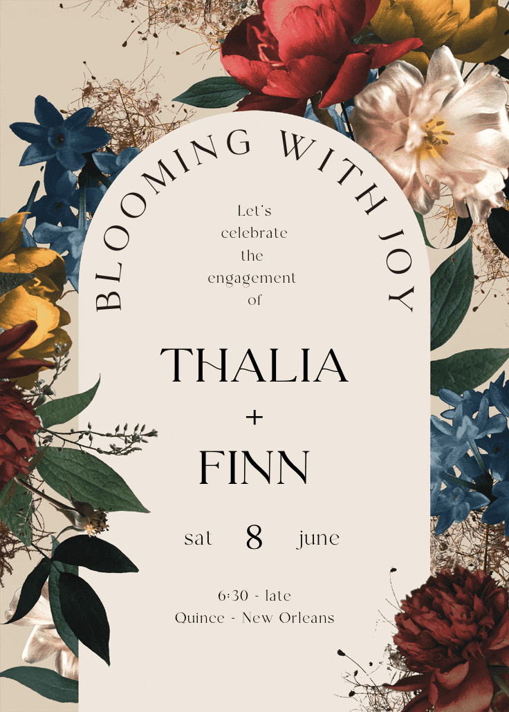Dramatic blooms - engagement party invitation
