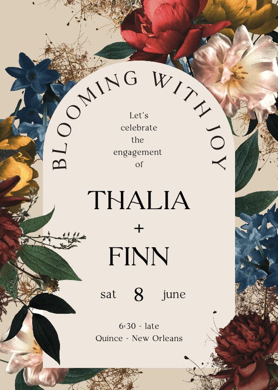 Dramatic blooms - engagement party invitation