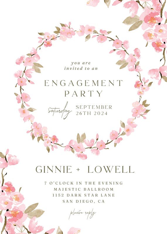 Elegant cherry blossom -  invitación para fiesta de compromiso