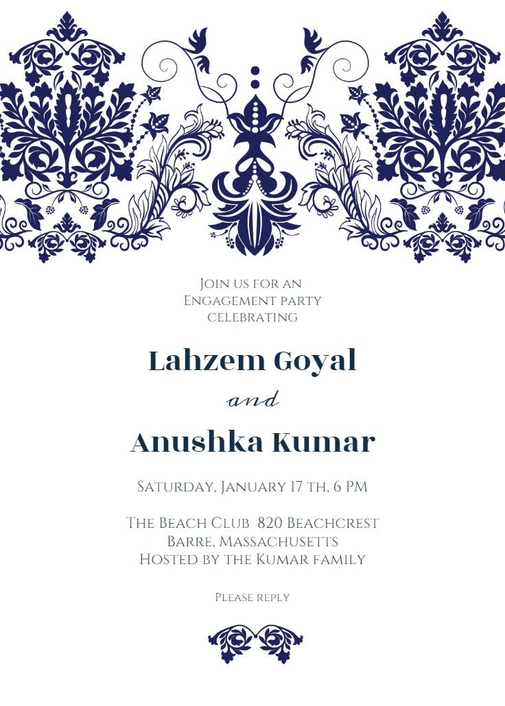 Elegant damask - engagement party invitation