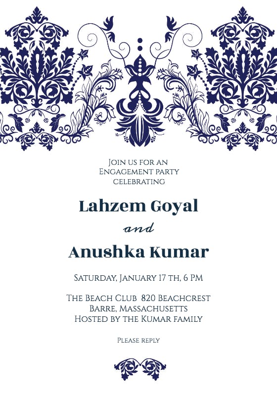Elegant damask - engagement party invitation