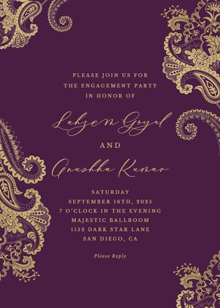Elegant henna - engagement party invitation