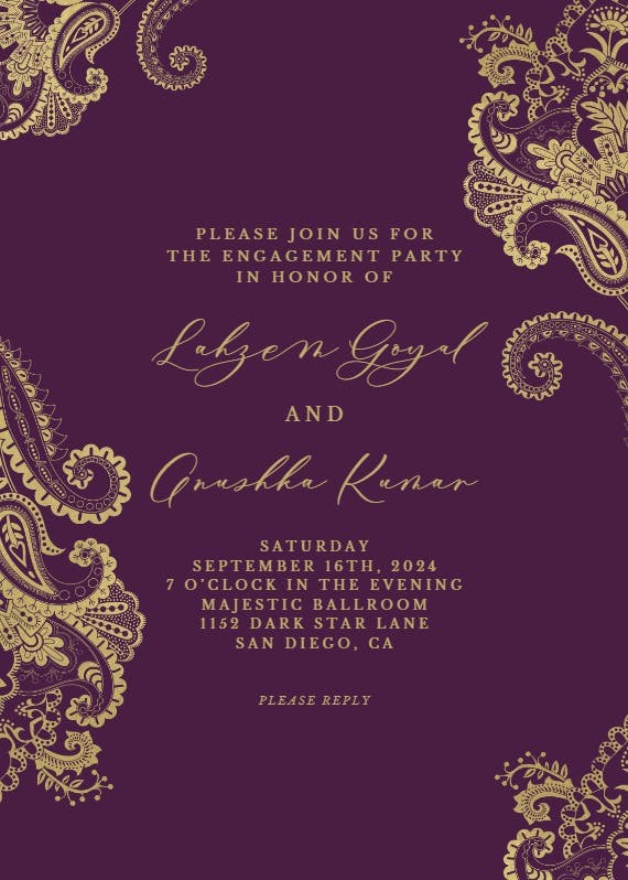 Elegant henna -  invitación para fiesta de compromiso