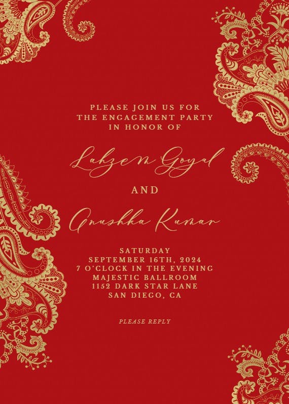 Elegant henna - engagement party invitation