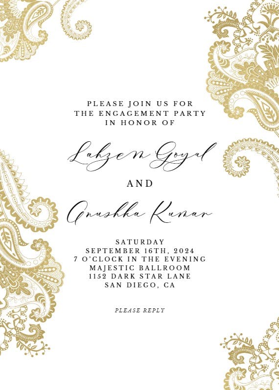 Elegant henna - engagement party invitation