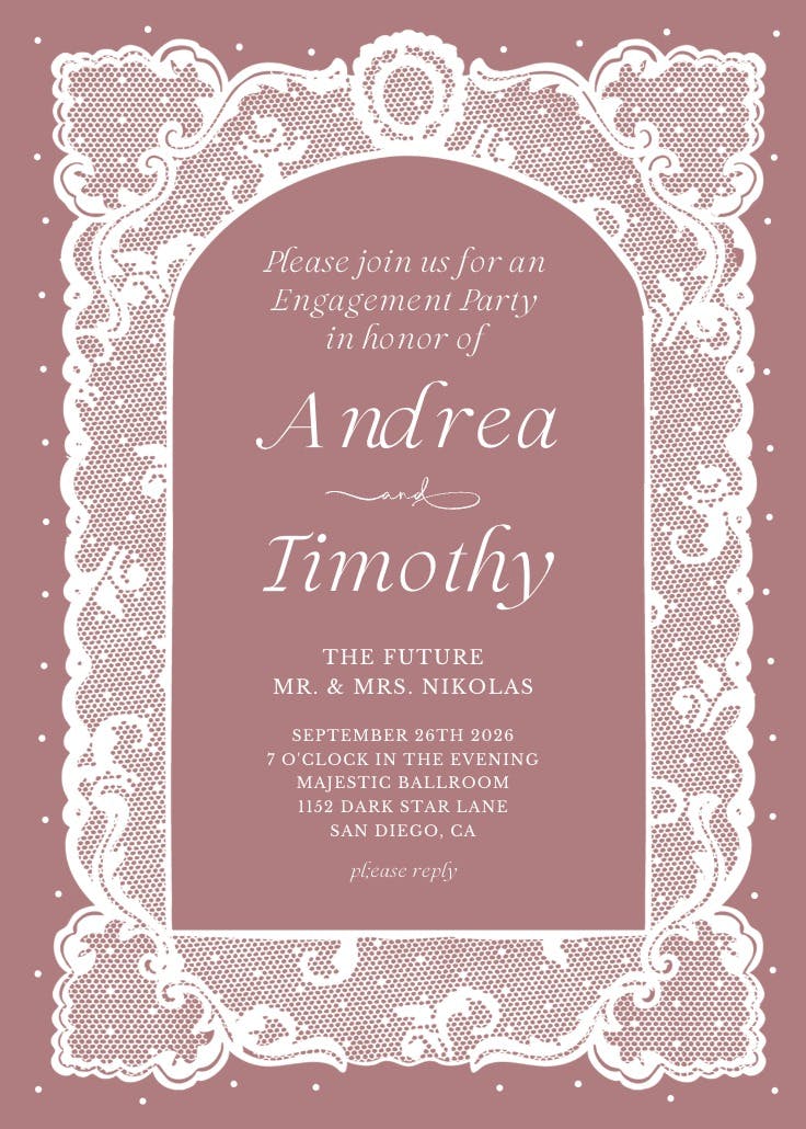 Encaje fino -  invitación para fiesta de compromiso