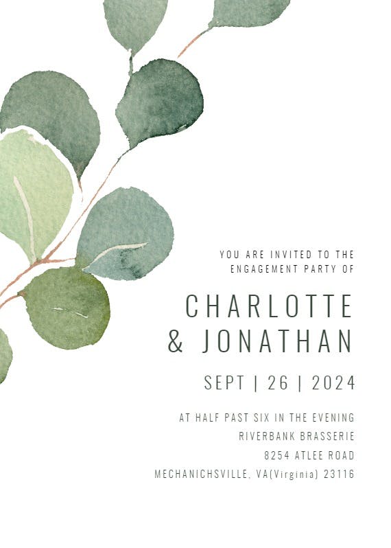 Eucalyptus leaves - engagement party invitation