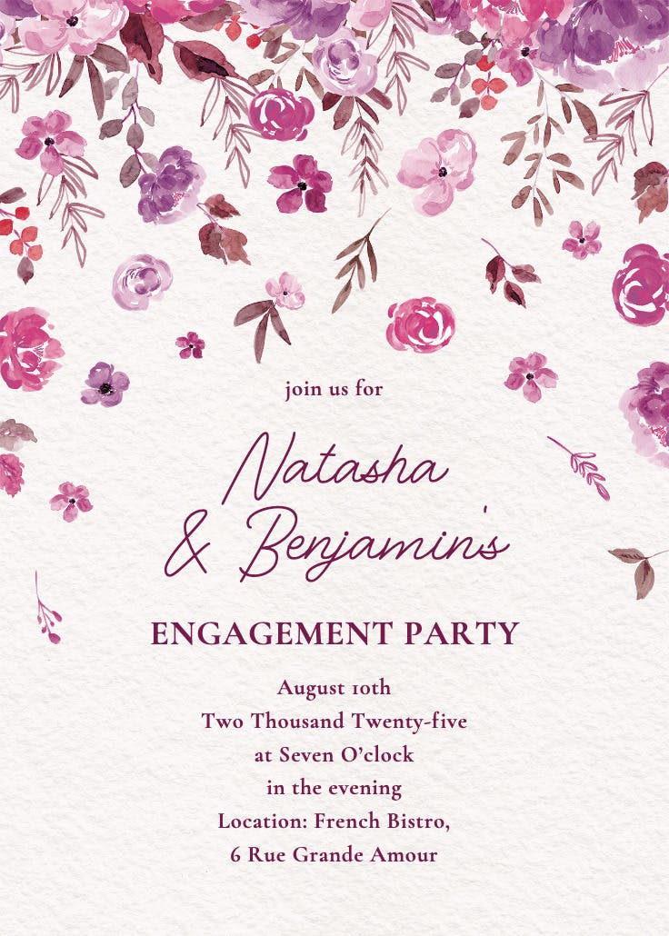Falling blooms -  invitación para fiesta de compromiso