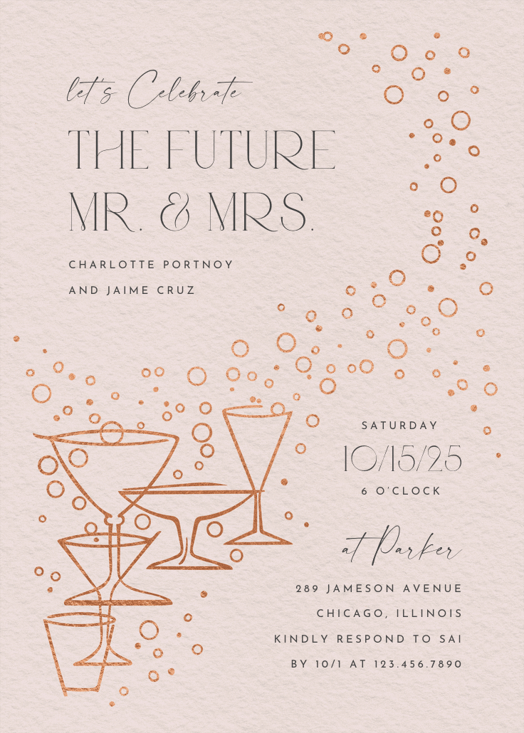 Fizzy bubbles -  invitación para fiesta de compromiso