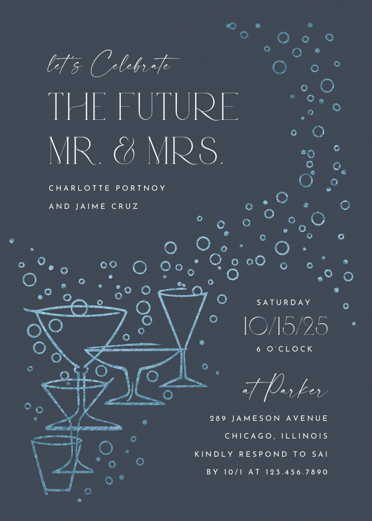 Fizzy bubbles -  invitación para fiesta de compromiso