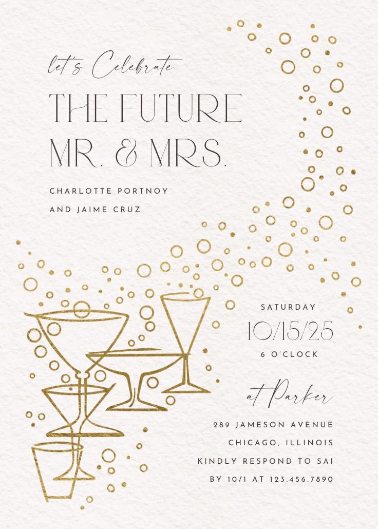 Fizzy bubbles -  invitación para fiesta de compromiso