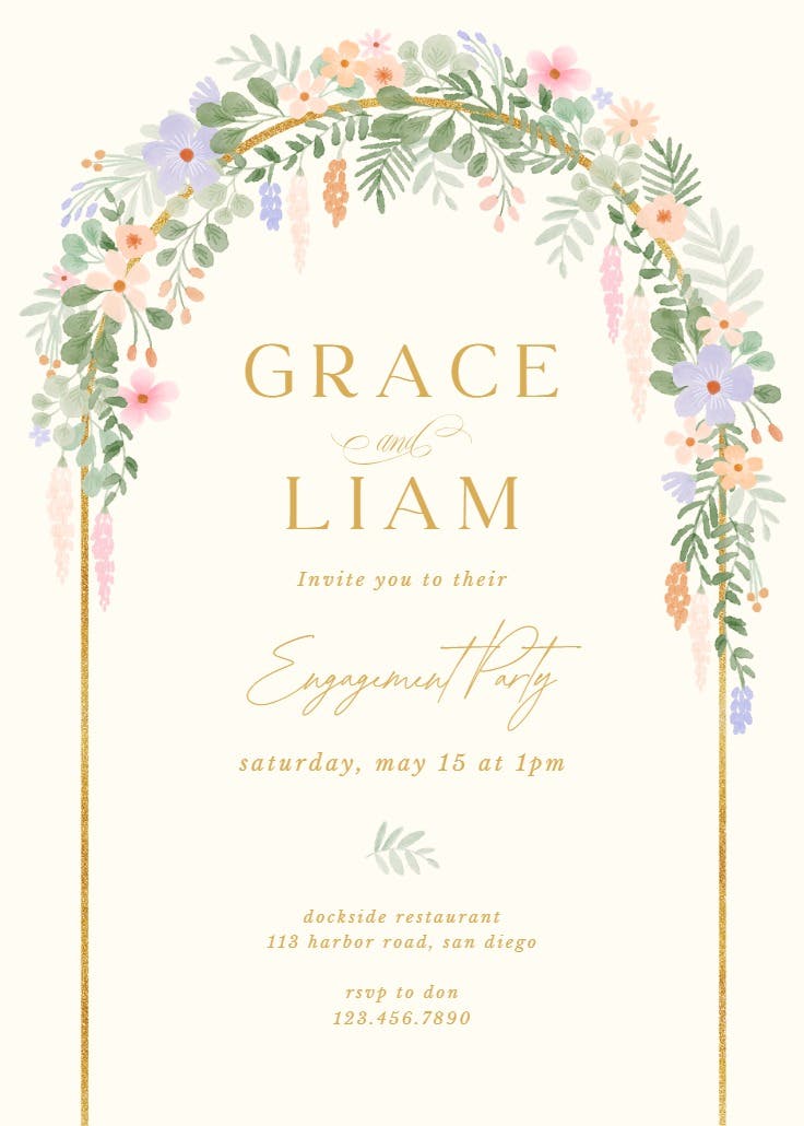 Floral arch - engagement party invitation