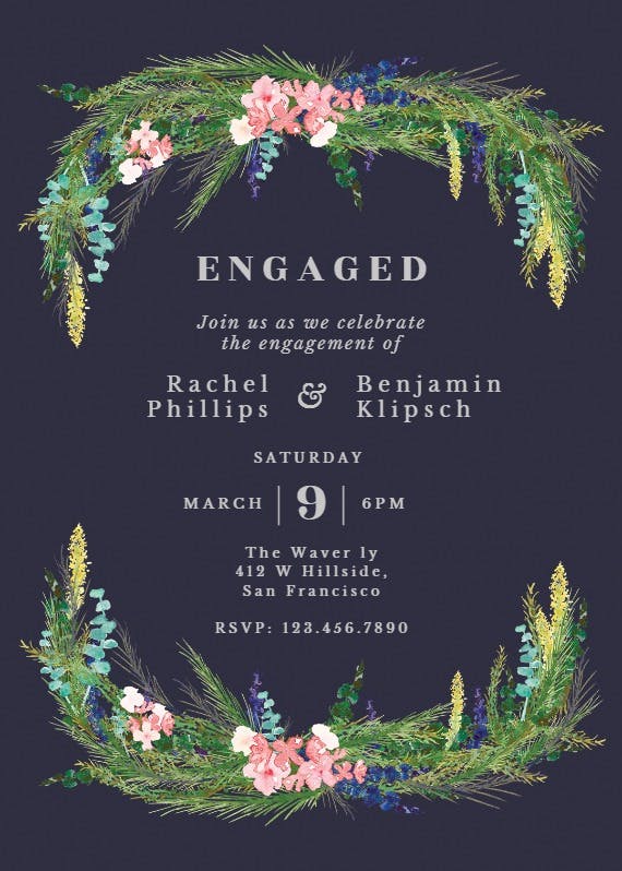 Floral pine - engagement party invitation