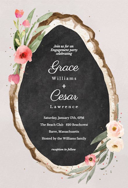 Floral wood slice - Engagement Party Invitation