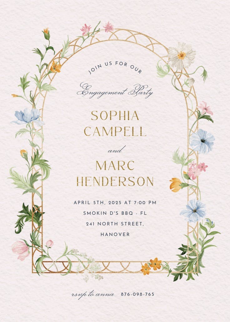 Florals climbing - engagement party invitation