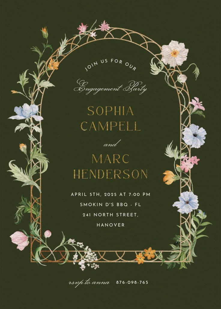 Florals climbing - engagement party invitation