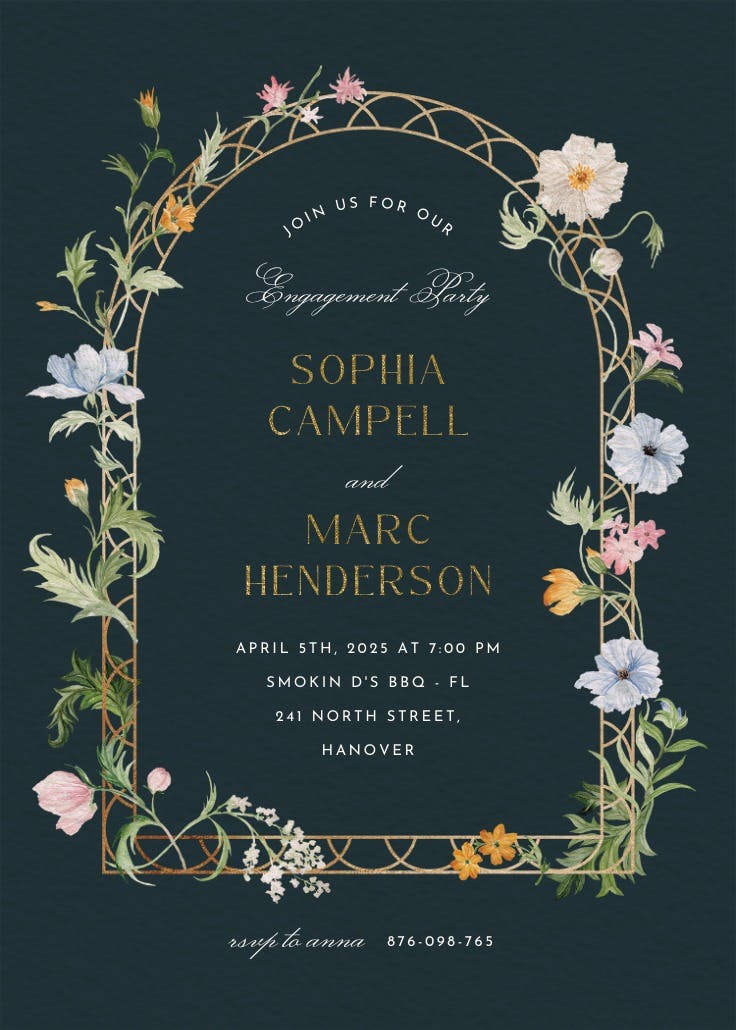 Florals climbing - engagement party invitation