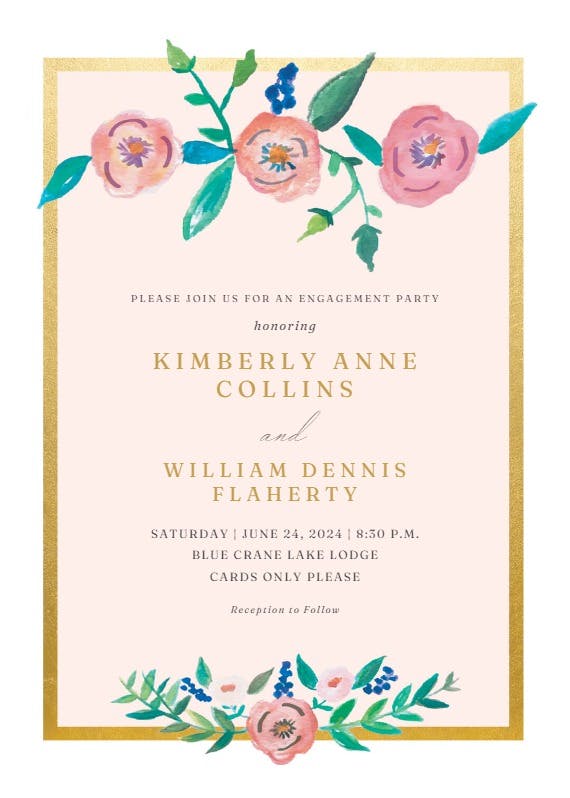 Flower on gold - engagement party invitation