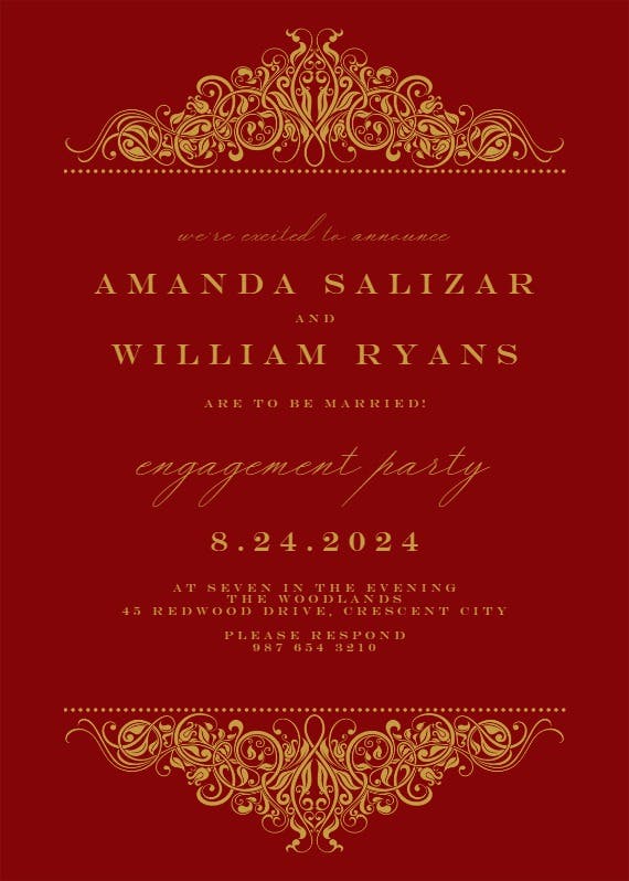 Formal ornate - engagement party invitation
