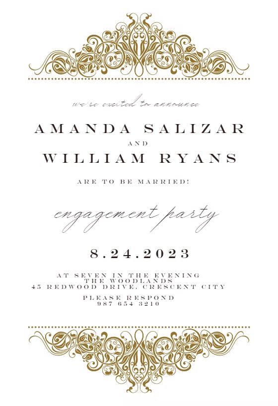 Formal Ornate - Engagement Party Invitation Template | Greetings Island