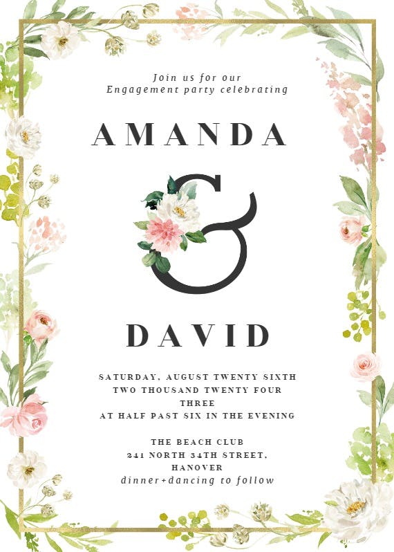 Frame and floral -  invitación para fiesta de compromiso
