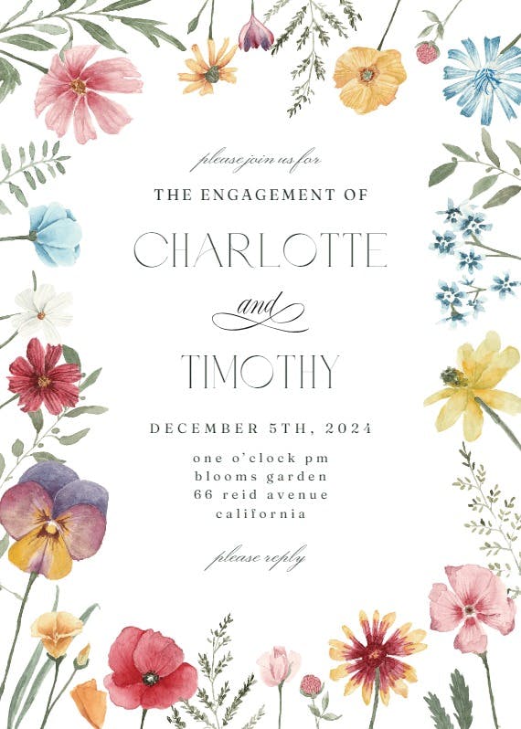 Fresh meadow flowers - engagement party invitation
